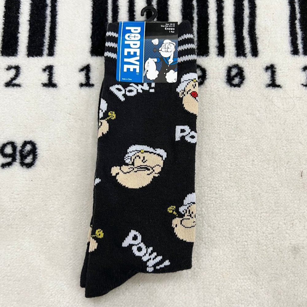RARE! Popeye the Sailor Man Black Logo Socks